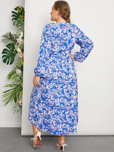 Plus Size V-neck Floral Print Crossed Front Design Dress